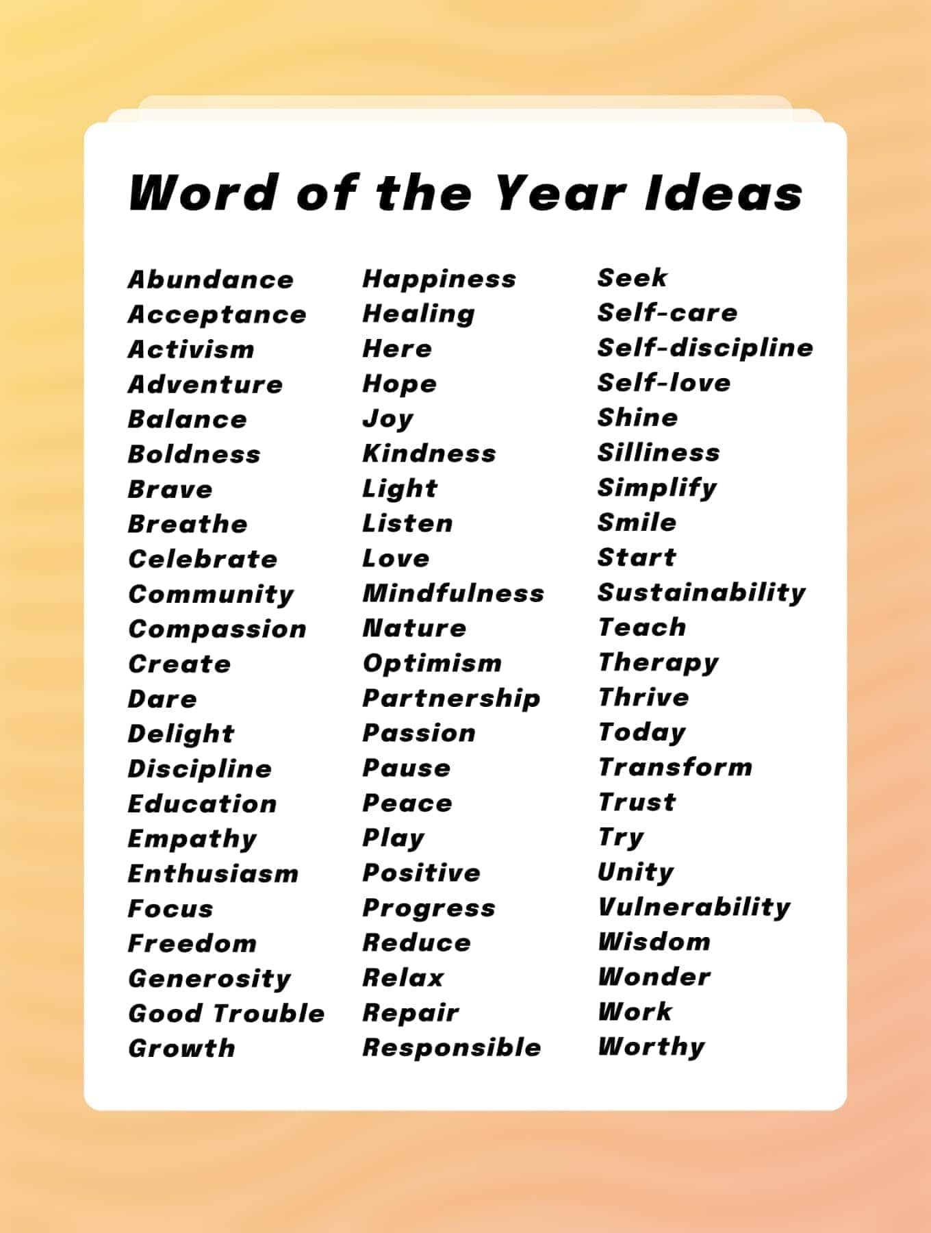 A list of the best 'Word of the Year' ideas