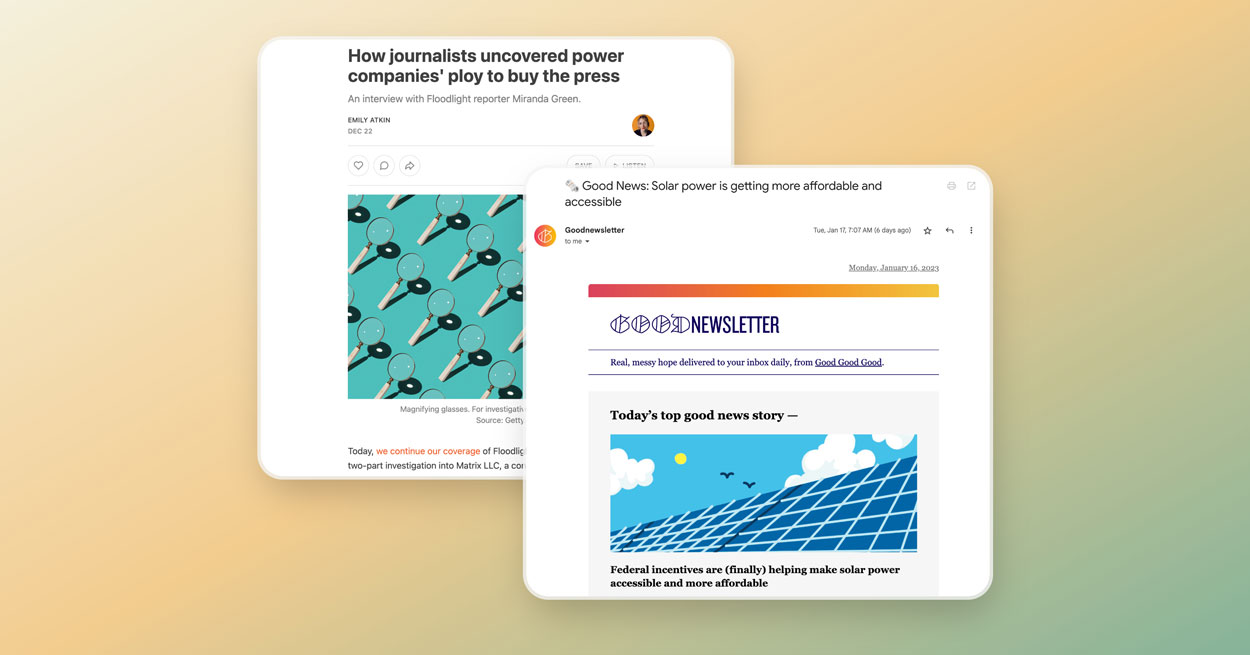 Sustainability newsletters, including Heated and the Goodnewsletter