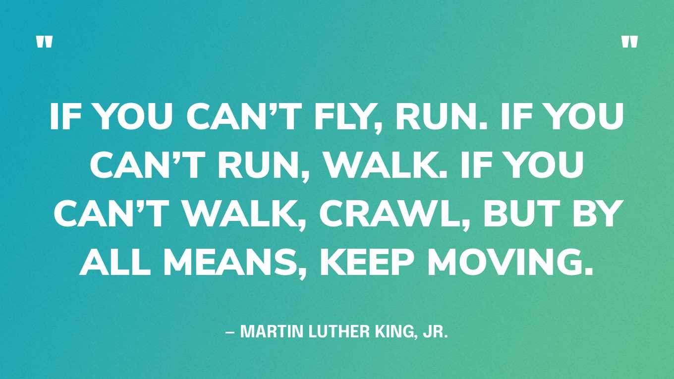 “If you can’t fly, run. If you can’t run, walk. If you can’t walk, crawl, but by all means, keep moving.” — Martin Luther King, Jr.