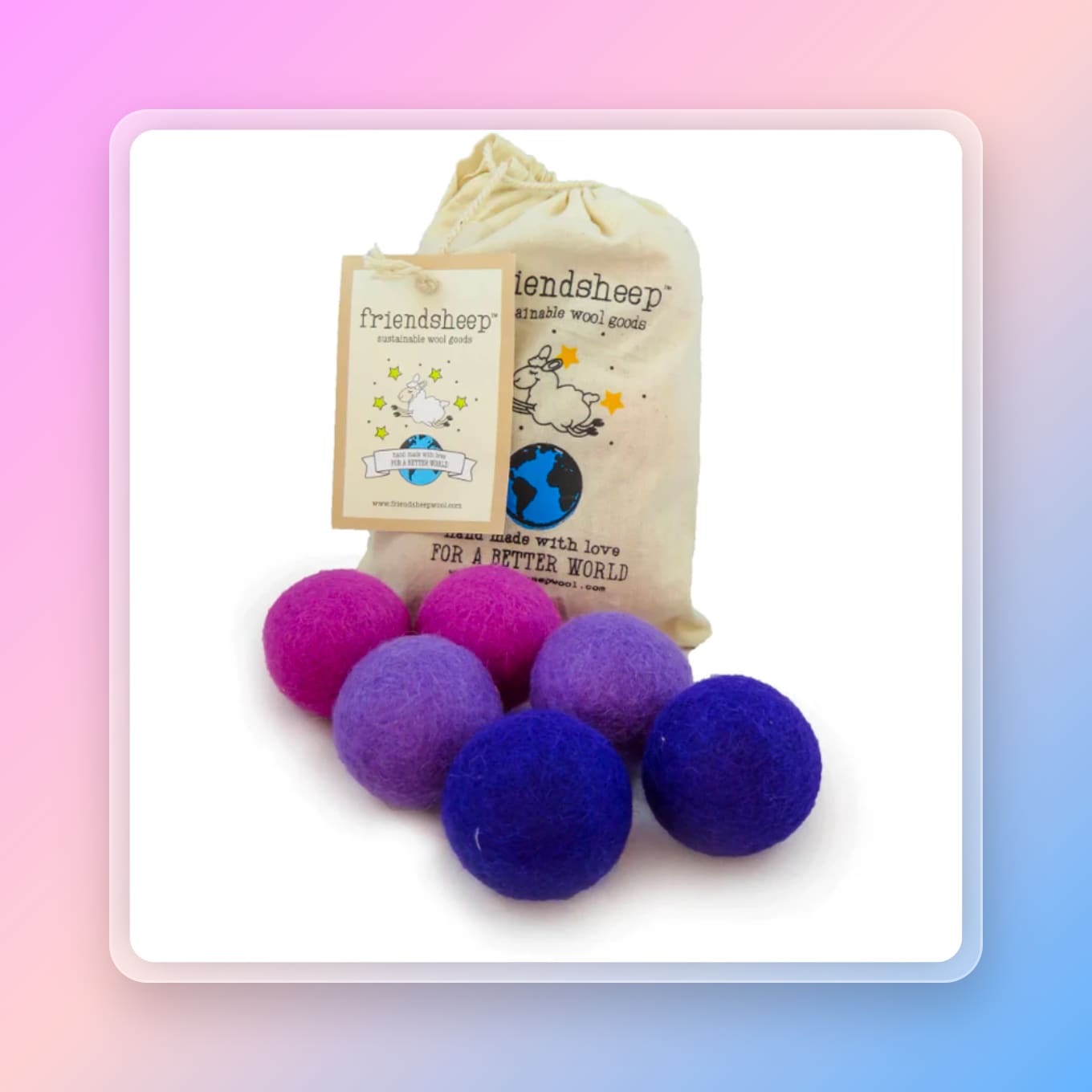 Friendsheet sustainable wool goods: balls of wool in a bag