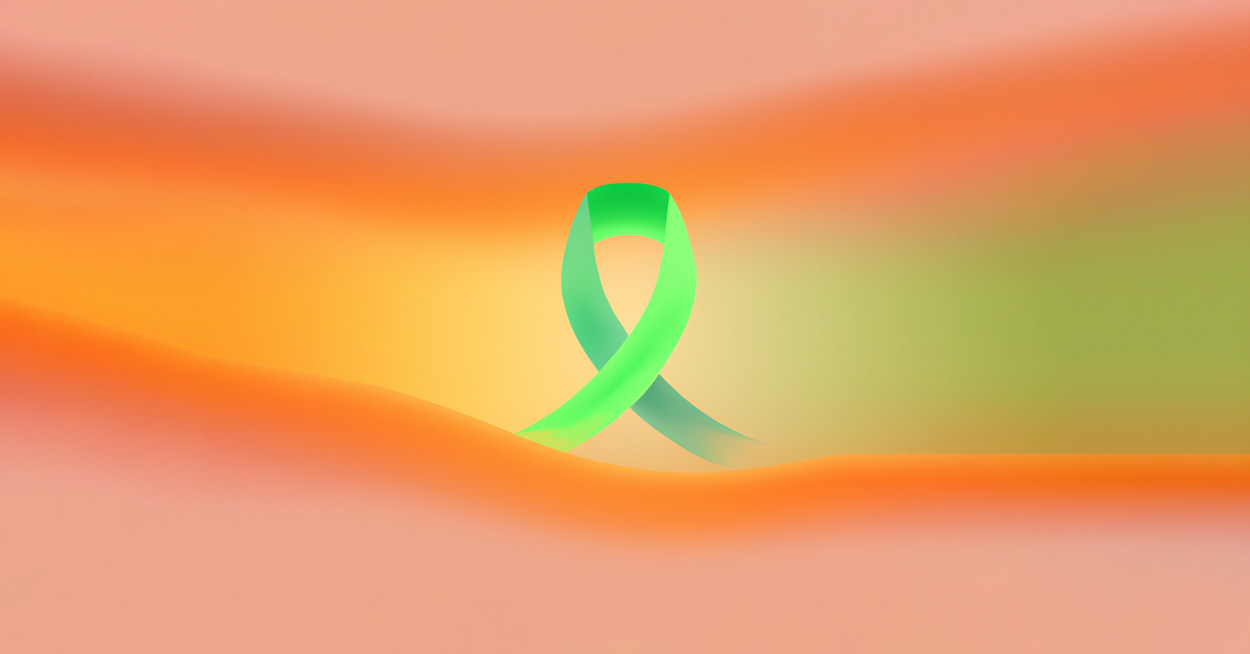 Illustration of a green ribbon on a colorful background