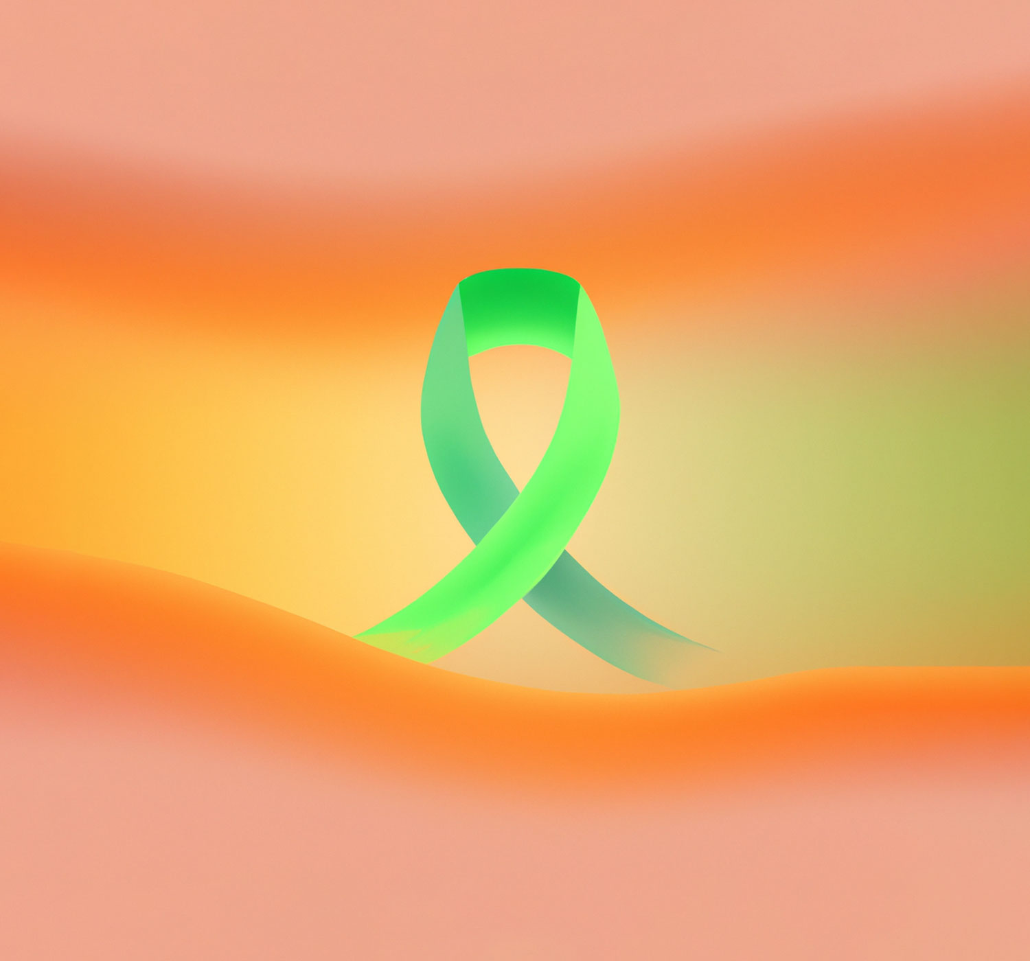Green awareness ribbon on a colorful background