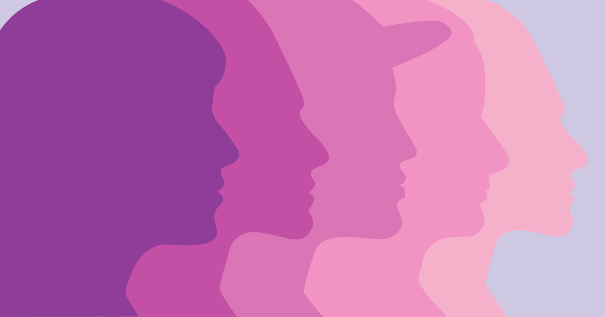 Pink silhouettes of faces of women