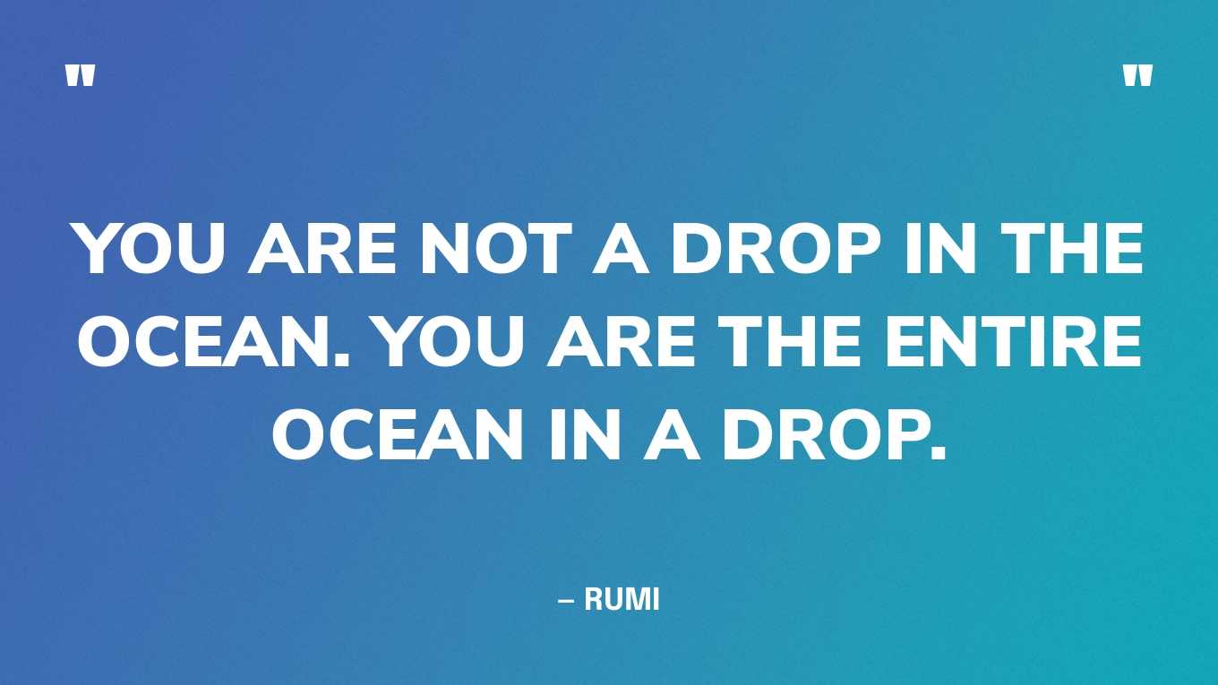 “You are not a drop in the ocean. You are the entire ocean in a drop.” — Rumi