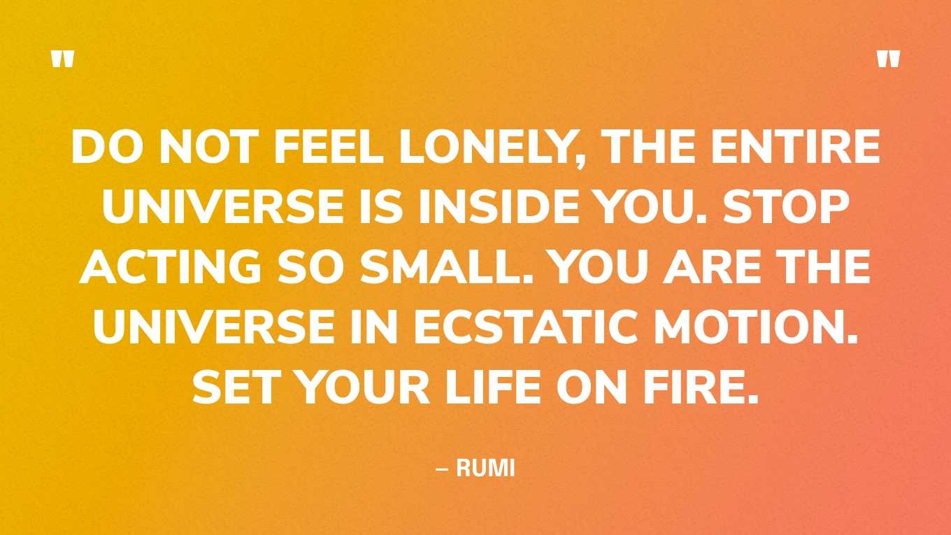 “Do not feel lonely, the entire universe is inside you. Stop acting so small. You are the universe in ecstatic motion. Set your life on fire.” — Rumi‍