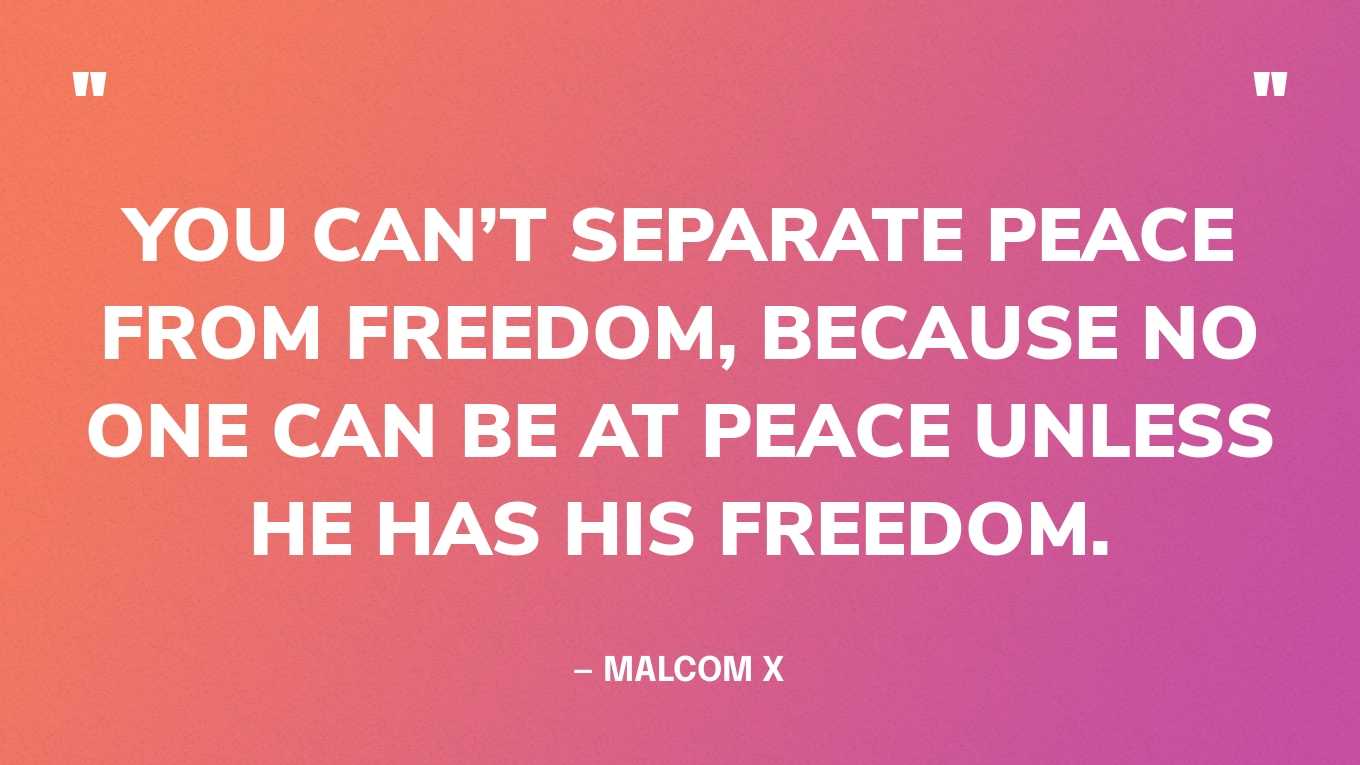 “You can’t separate peace from freedom, because no one can be at peace unless he has his freedom.” — Malcom X