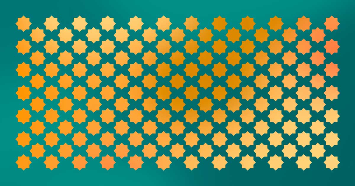 octagram / najmat-al-quads pattern in gold and orange on a green for Arab American 