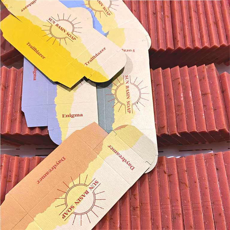 Colorful packaging for Sun Basin Soap