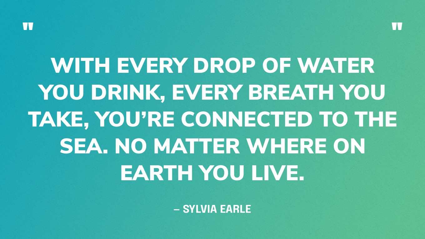 “With every drop of water you drink, every breath you take, you’re connected to the sea. No matter where on Earth you live.” — Sylvia Earle