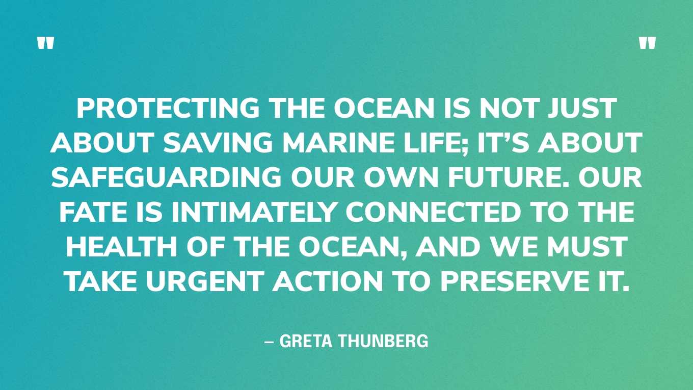 “Protecting the ocean is not just about saving marine life; it’s about safeguarding our own future. Our fate is intimately connected to the health of the ocean, and we must take urgent action to preserve it.” — Greta Thunberg