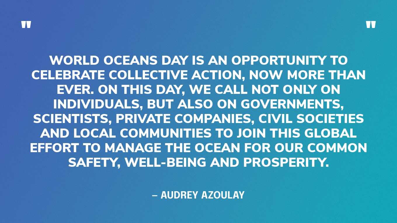 “World Oceans Day is an opportunity to celebrate collective action, now more than ever. On this day, we call not only on individuals, but also on governments, scientists, private companies, civil societies and local communities to join this global effort to manage the ocean for our common safety, well-being and prosperity.” — Audrey Azoulay, Director-General of UNESCO, in a message about World Oceans Day