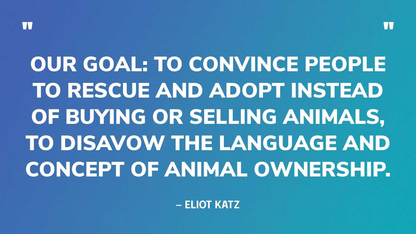 “Our goal: to convince people to rescue and adopt instead of buying or selling animals, to disavow the language and concept of animal ownership.” — Eliot Katz