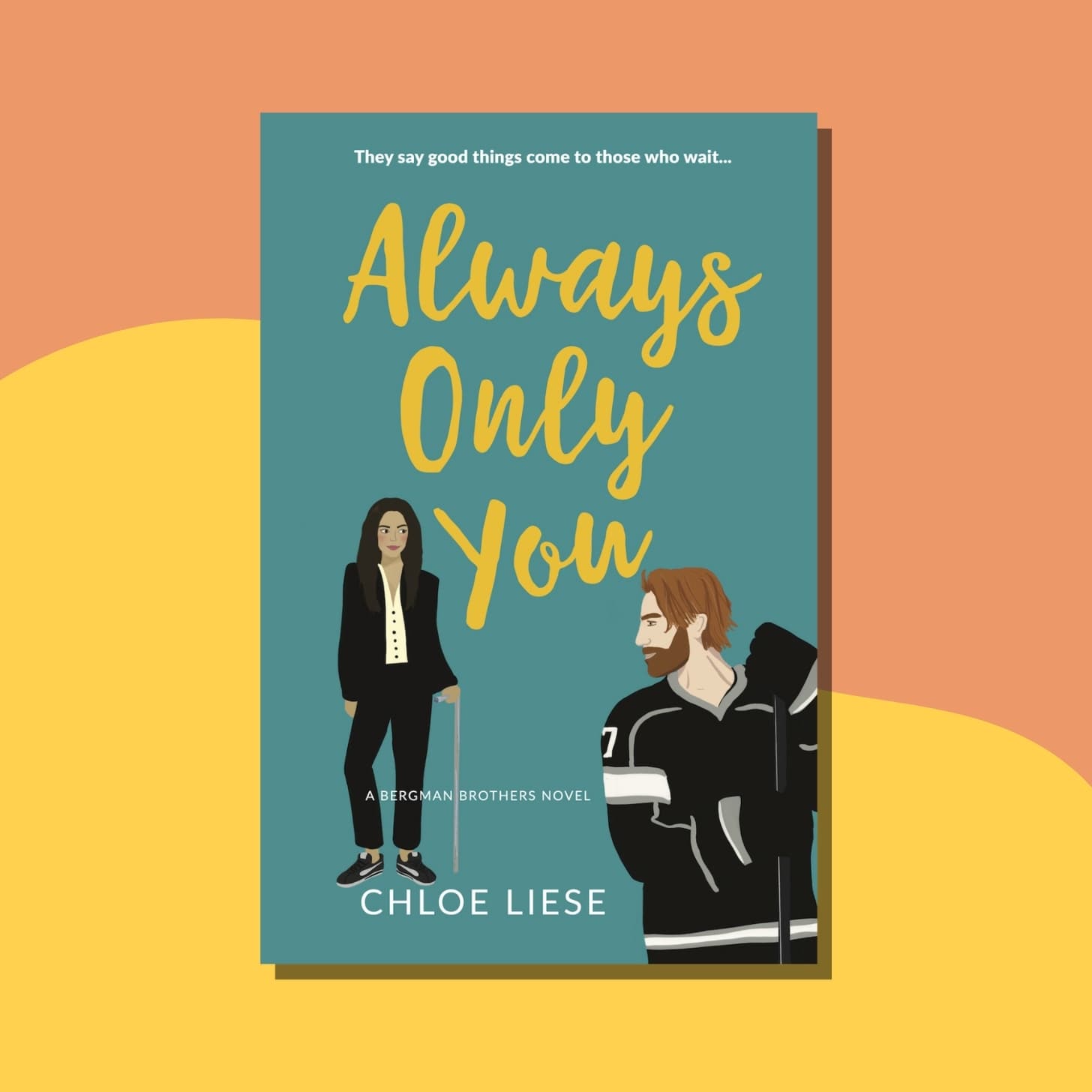 “Always Only You” by Chloe Liese - Cover has a woman in a suit with sneakers and a cane, and a man in a hockey uniform