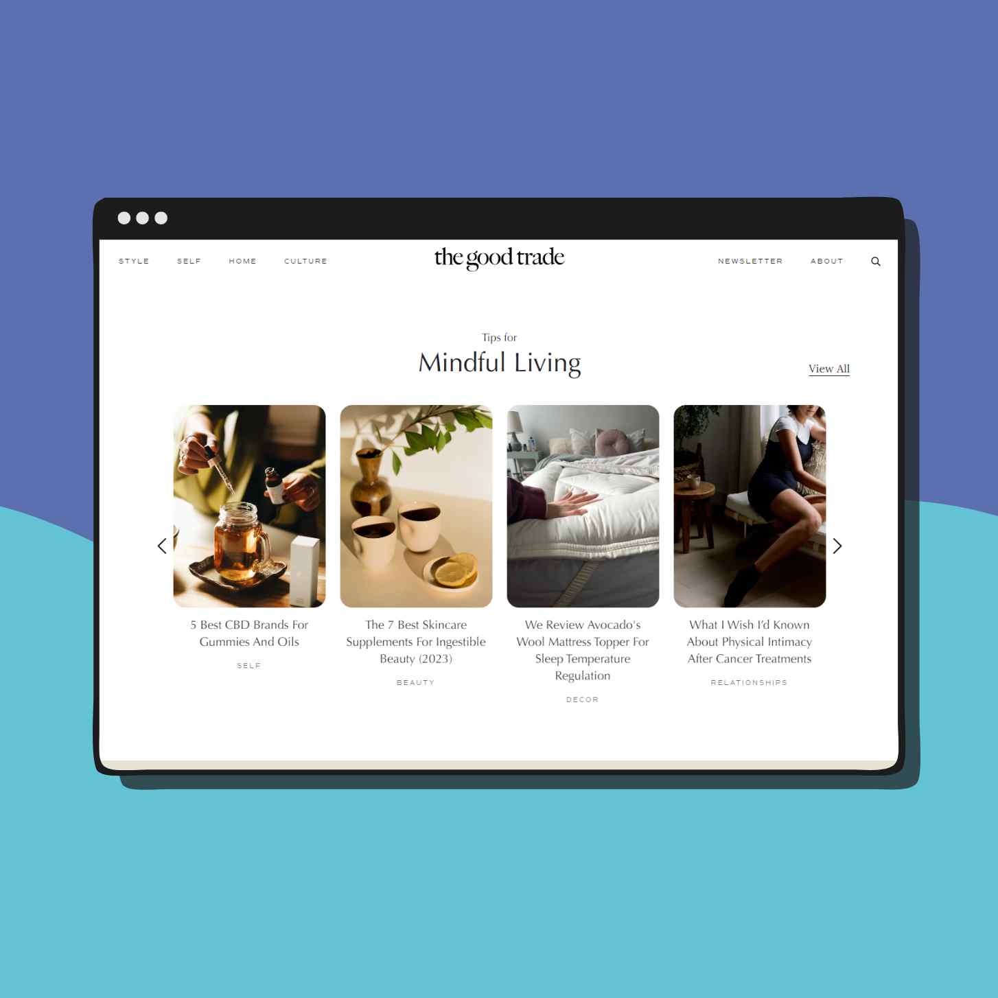 Homepage of The Good Trade Showcasing their Mindful Living Articles