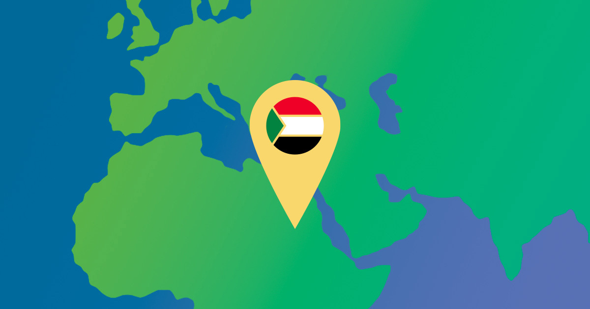 A location pin points to Sudan on a map of Africa