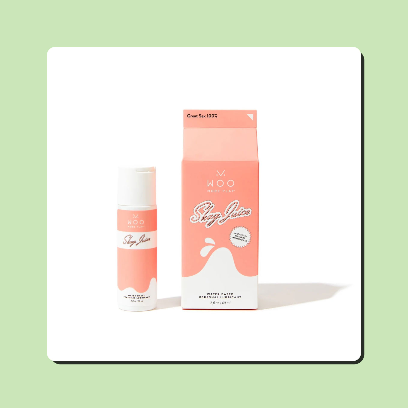 Shag Juice lube, packaged in a pink milk carton 