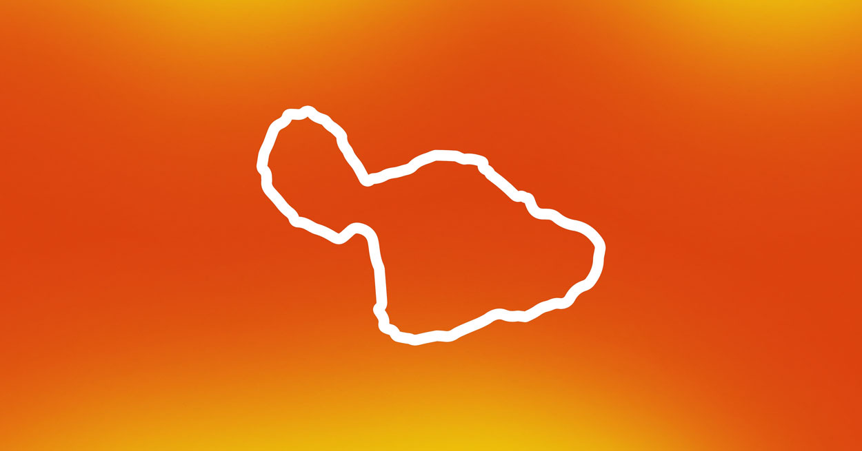 Illustration of Maui, viewed from above — on a fire orange background