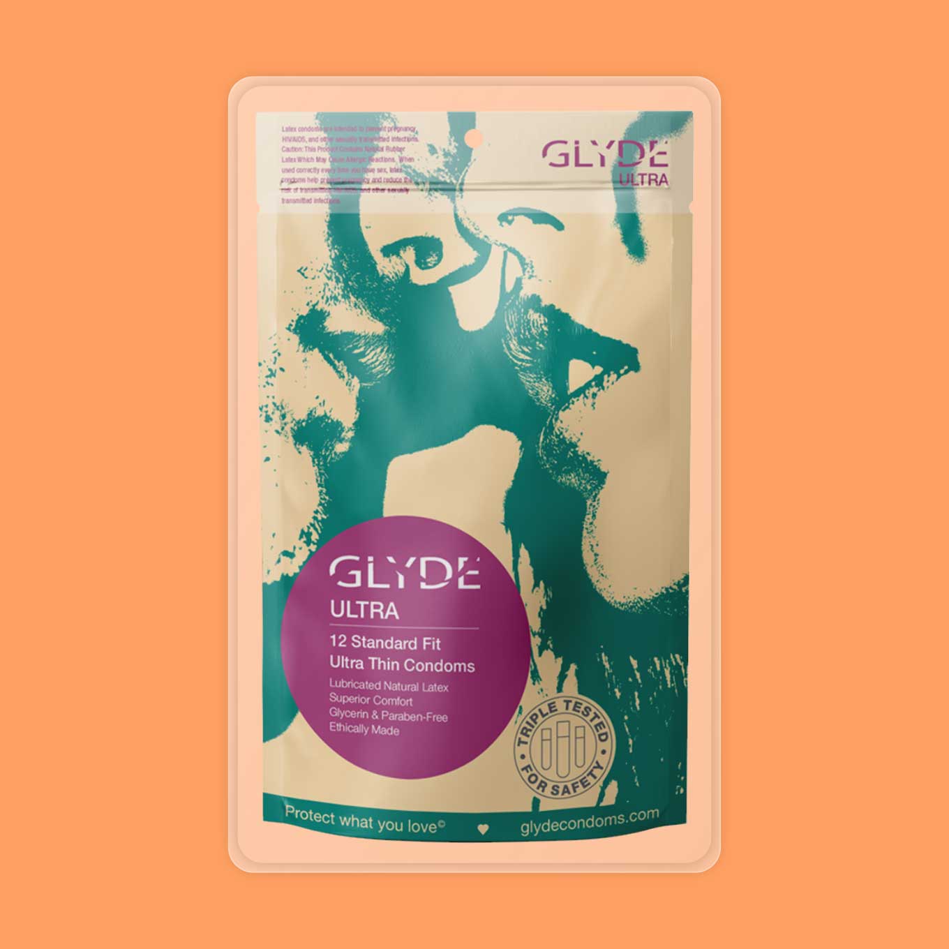 A package of Glyde ultra thin condoms