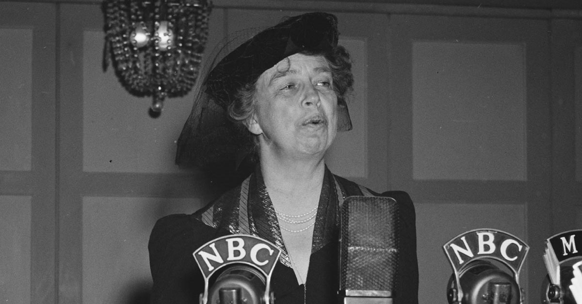 Eleanor Roosevelt talking in a press conference