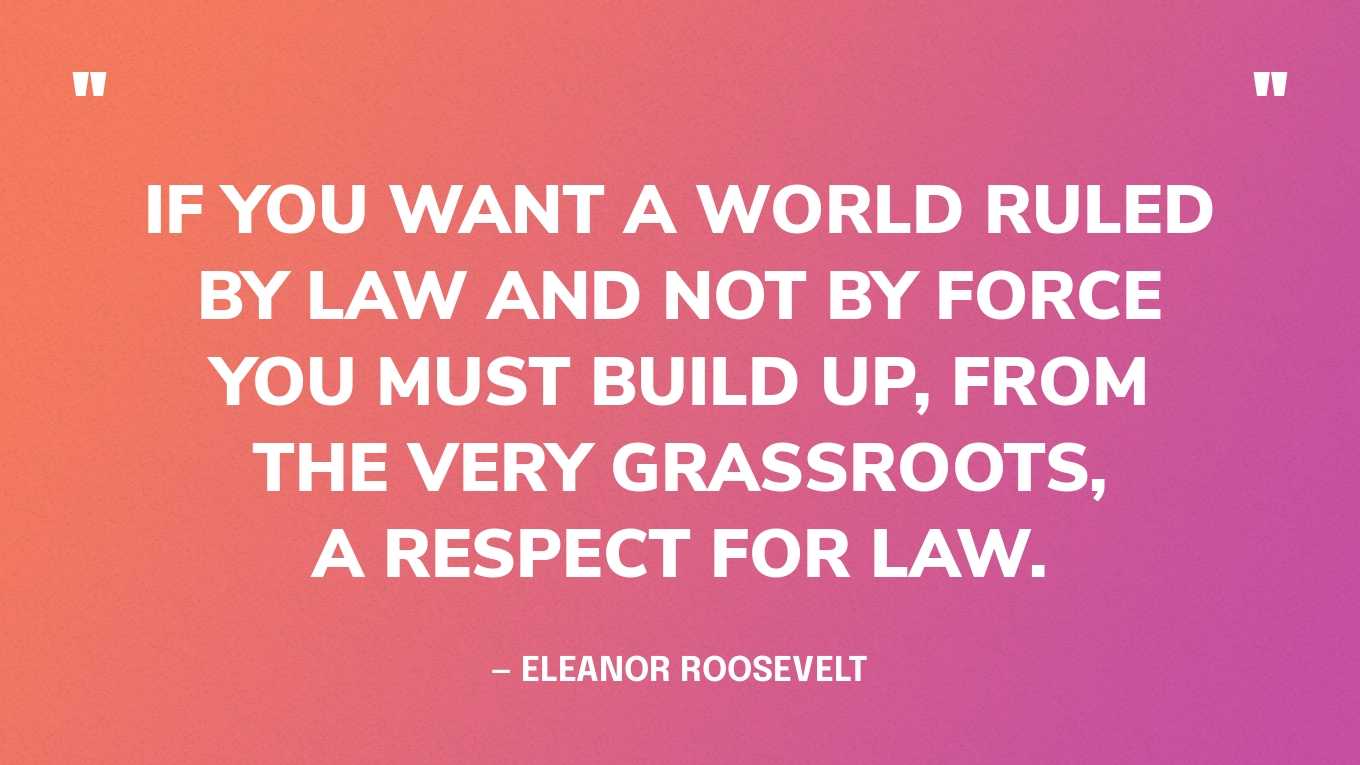 “If you want a world ruled by law and not by force you must build up, from the very grassroots, a respect for law.” — Eleanor Roosevelt, You Learn by Living