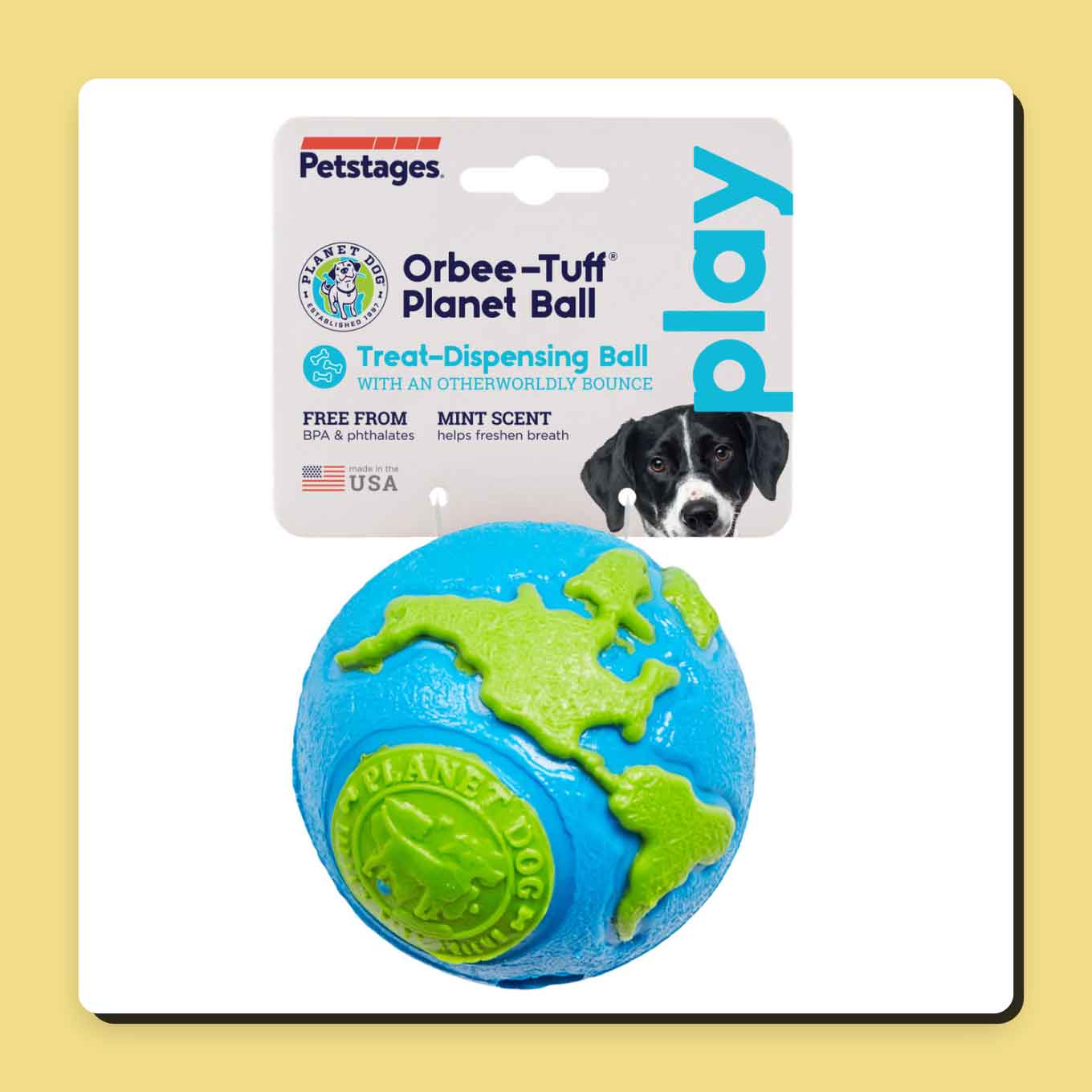 A dog toy shaped like planet Earth