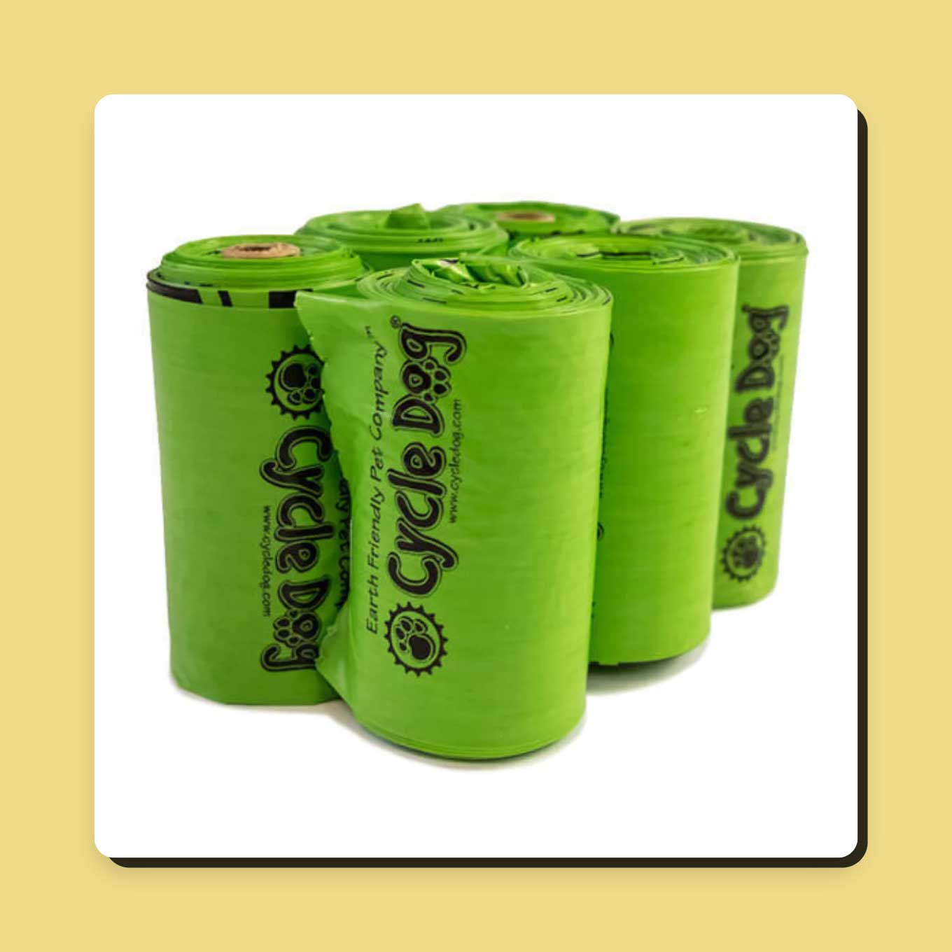 Rolls of green Cycle Dog poo bags