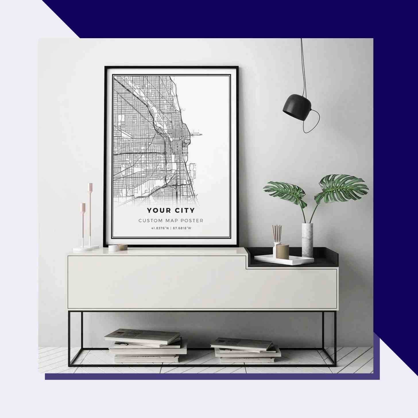 A Map Of Your Favorite Place Displayed On a Portrait In A Living Room Table