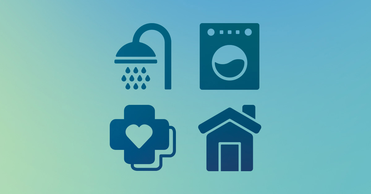 Vectors of a shower head, washing machine, bandage, and a house
