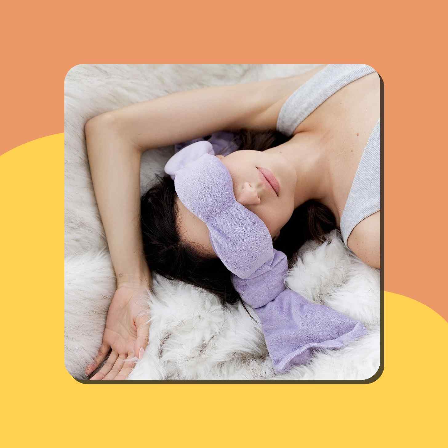 A Person Wearing A Lavender Colored  NodPod Sleeping Mask
