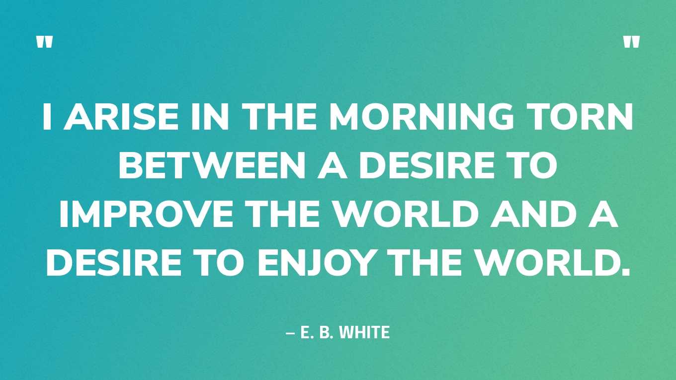 “I arise in the morning torn between a desire to improve the world and a desire to enjoy the world.” — E. B. White‍