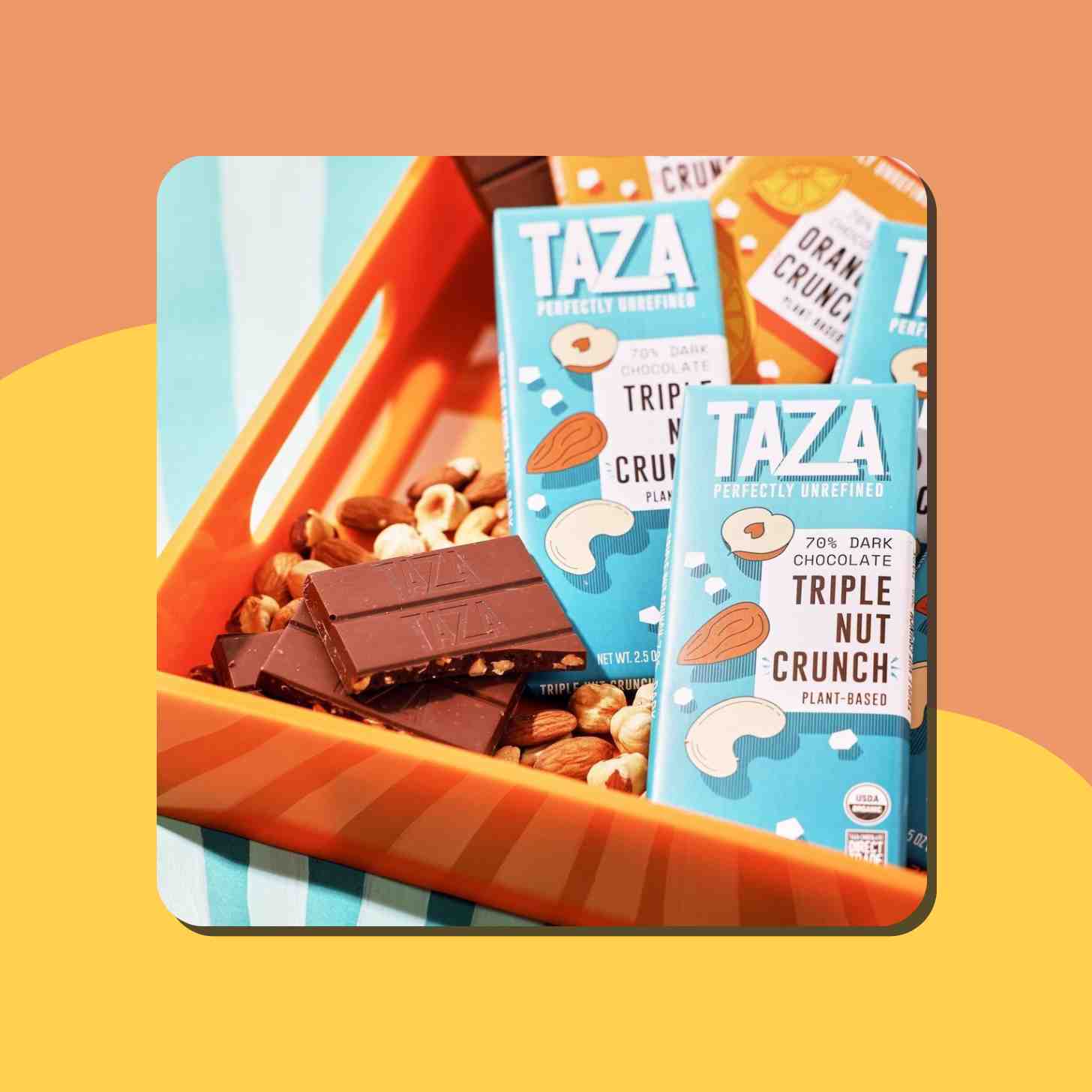 Many Bars Of Taza Chocolate Bars Inside A Box With Some Nuts And Almonds