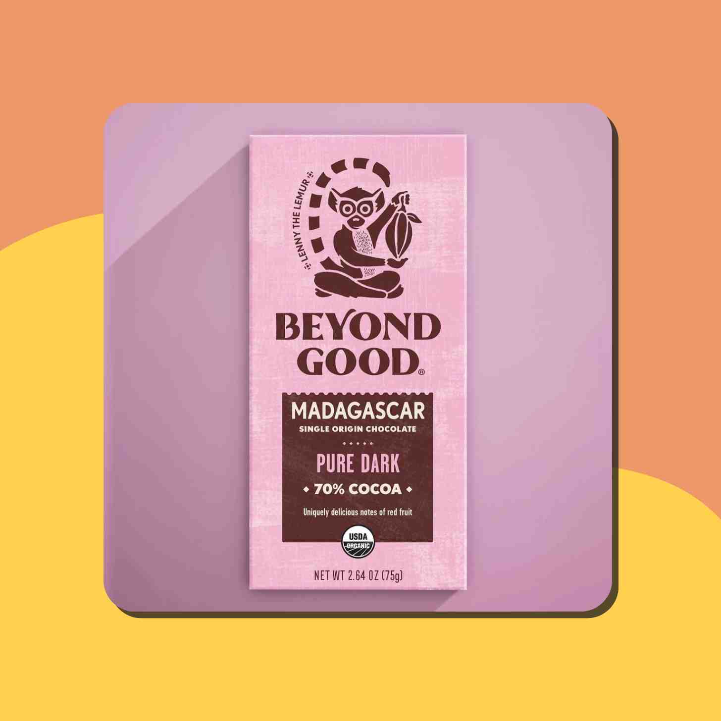 A Box Of Beyond Good Pure Dark 70% Cocoa. Featuring Lenny The Lemur At The Top