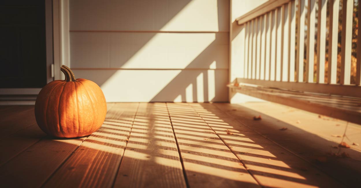 Pumpkin on a front porch, representing October quotes