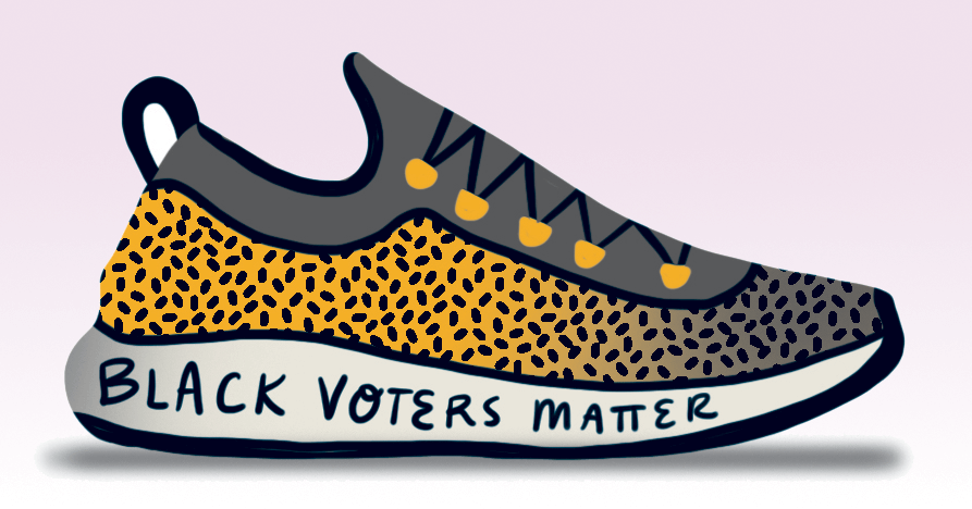 Black Voters Matter written on a shoe